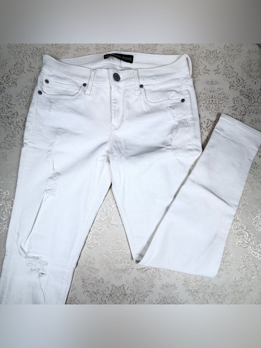 Express White Skinny Jeans, Jegging with Distressing, 8, Comfort, Stretch